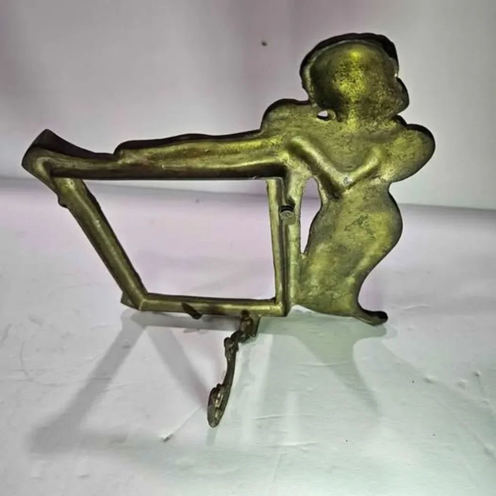 Vintage Art Nouveau Lady Figural Metal Photo Frame. Brass & heavy!